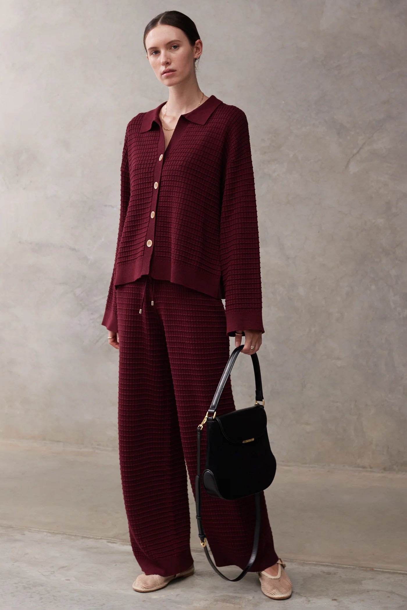 Oriane Knit Shirt - Dark Cherry