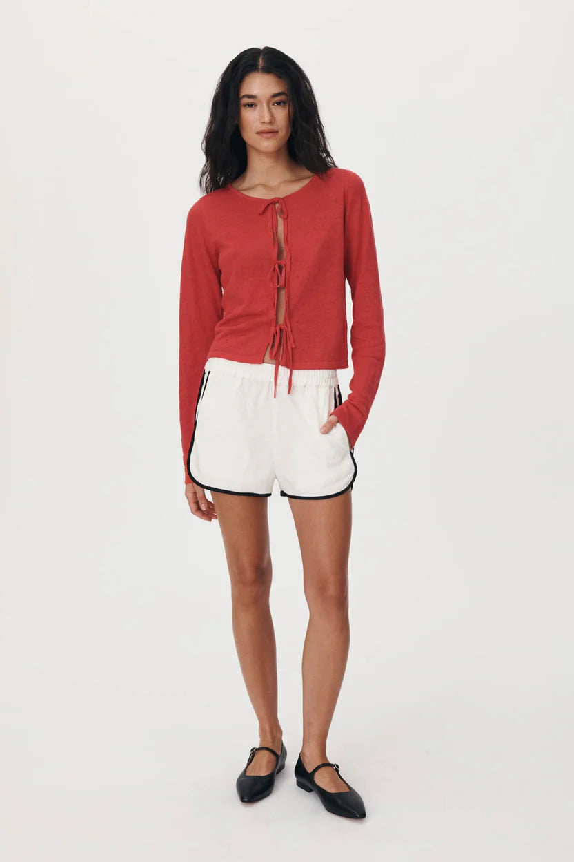 Marcia Bow Cardigan Top - Apple Red