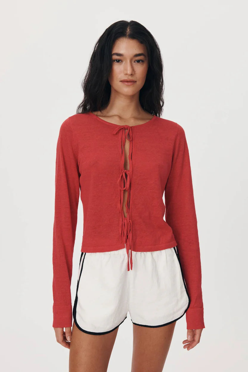 Marcia Bow Cardigan Top - Apple Red