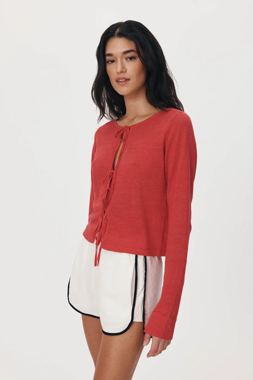 Marcia Bow Cardigan Top - Apple Red