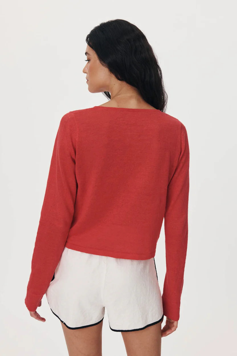 Marcia Bow Cardigan Top - Apple Red