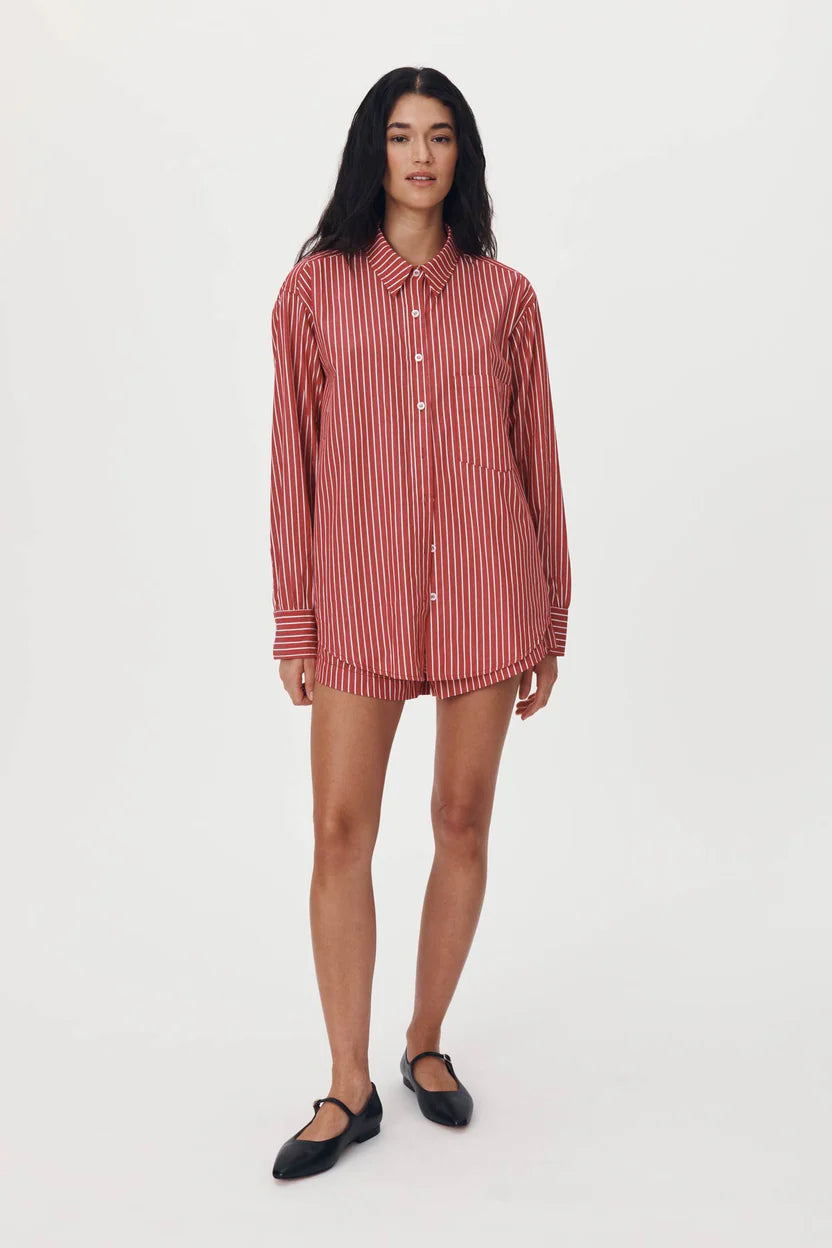 Romona Stripe Long Sleeve Shirt - Cherry Red