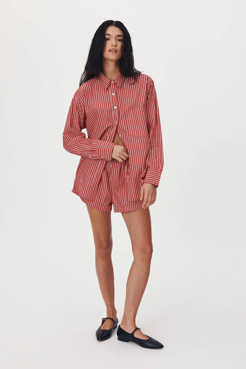 Romona Stripe Long Sleeve Shirt - Cherry Red