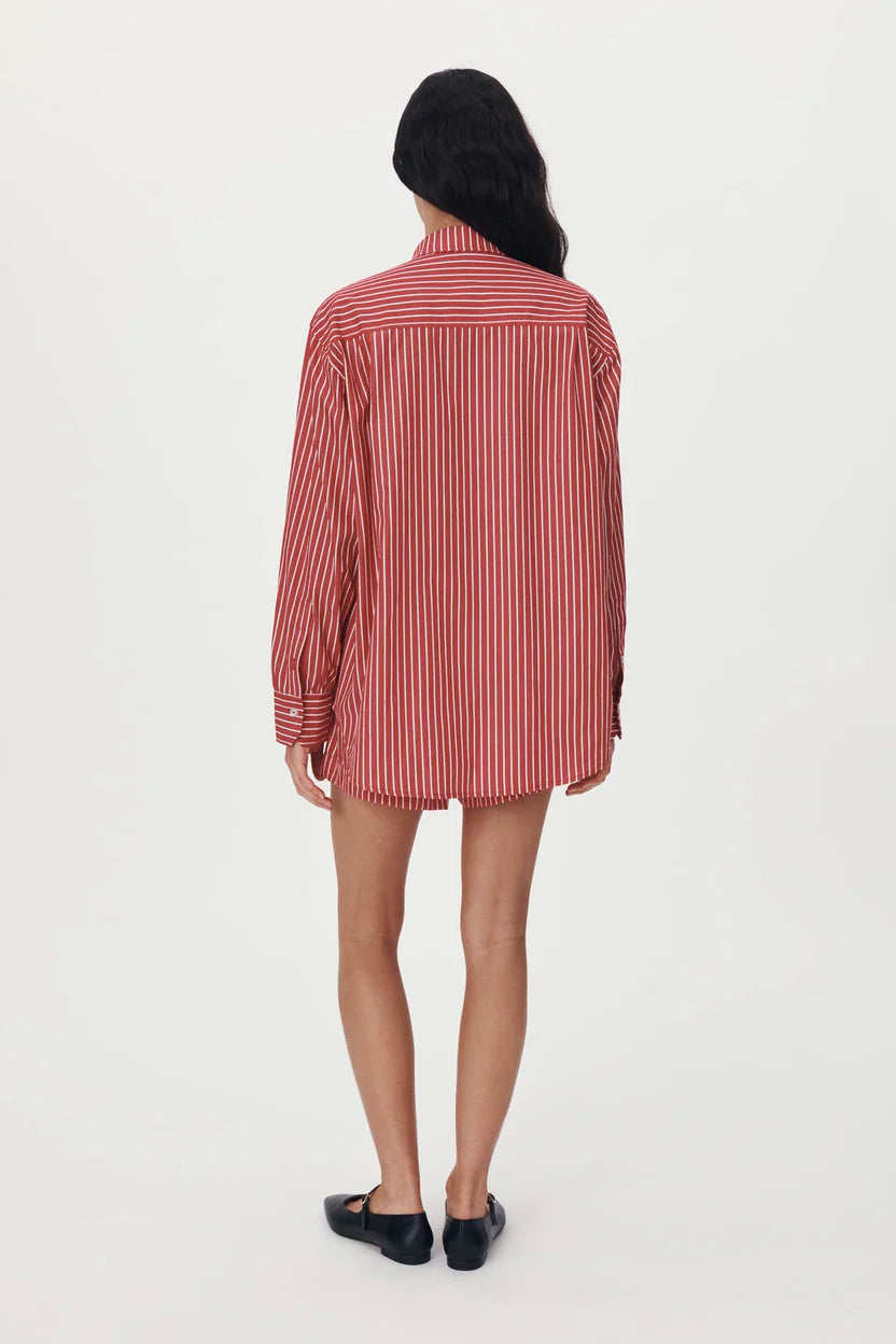 Romona Stripe Long Sleeve Shirt - Cherry Red