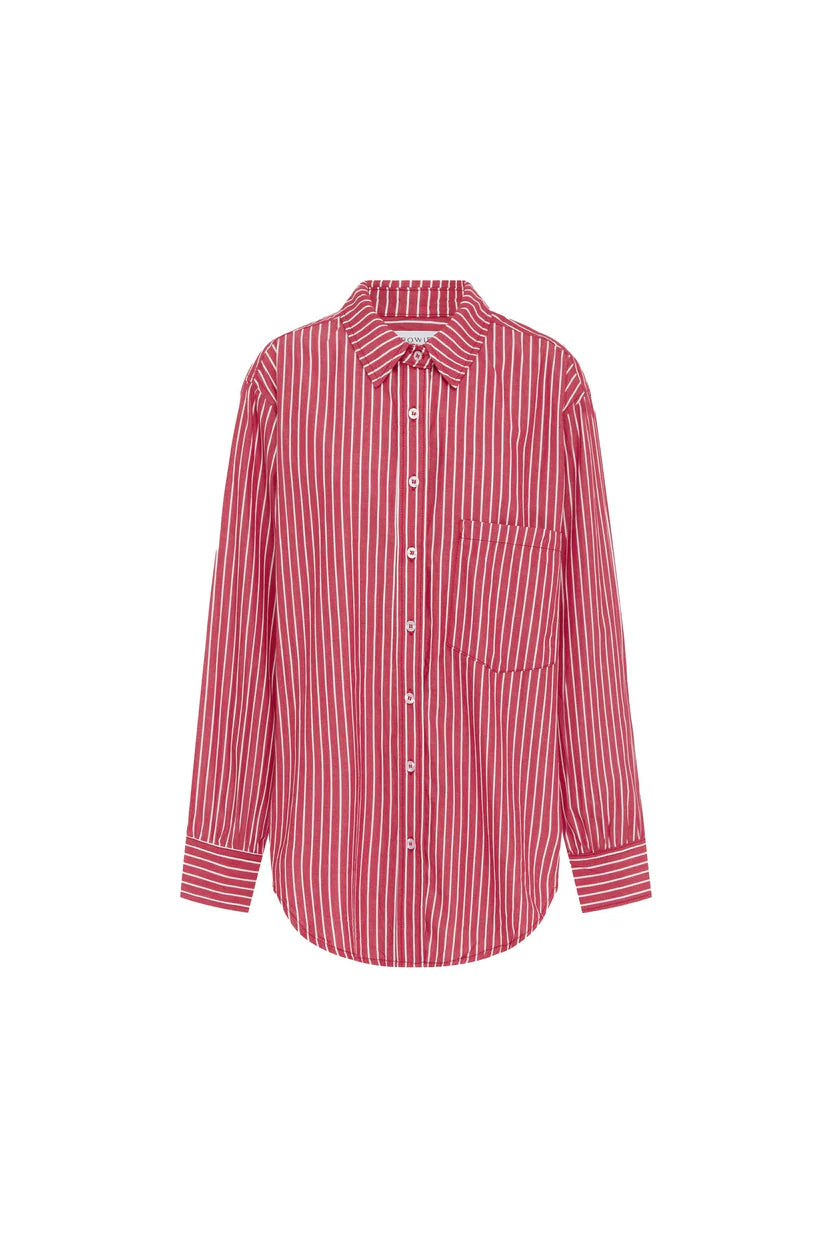 Romona Stripe Long Sleeve Shirt - Cherry Red