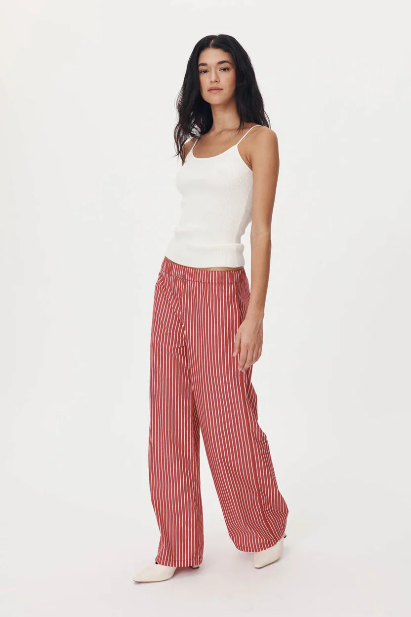 Rocco Stripe Pants - Cherry Red